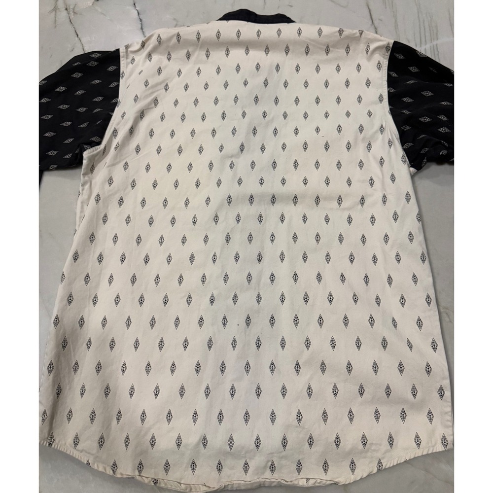 Spindle River Classics Mens XL Band Collar Diamond Print Tuxedo Bib Cotton Shirt - Picture 10 of 11
